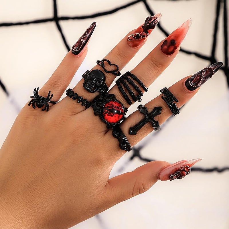 CSIYANJRY99 Black Knuckle Rings Set for Women Vintage Stackable Midi Rings Boho Crystal Pearl Sea Wave Finger Ring Pack - Image 3